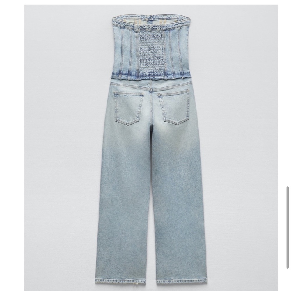 Zara denim light wash tube jumpsuit size medium - Picture 6 of 13
